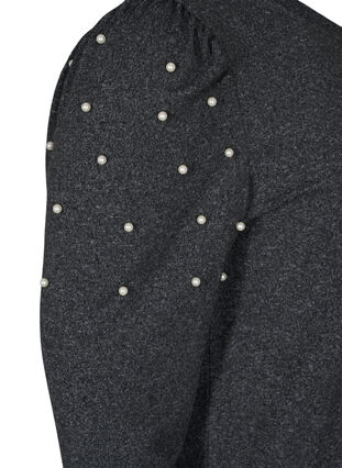Blouse à manches longues et perles décoratives, Dark Grey Melange, Packshot image number 3