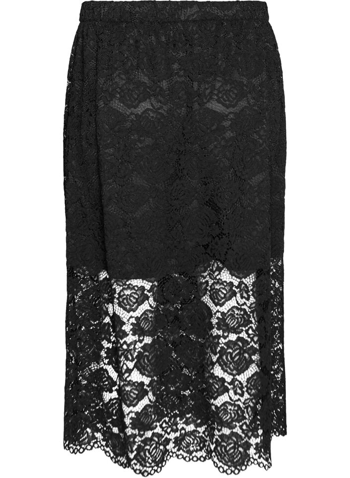 Jupe midi en dentelle avec taille &eacute;lastique, Noir, Packshot image number 1