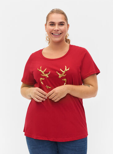 T-shirt de Noël en coton, Tango Red Reindeer, Model image number 0