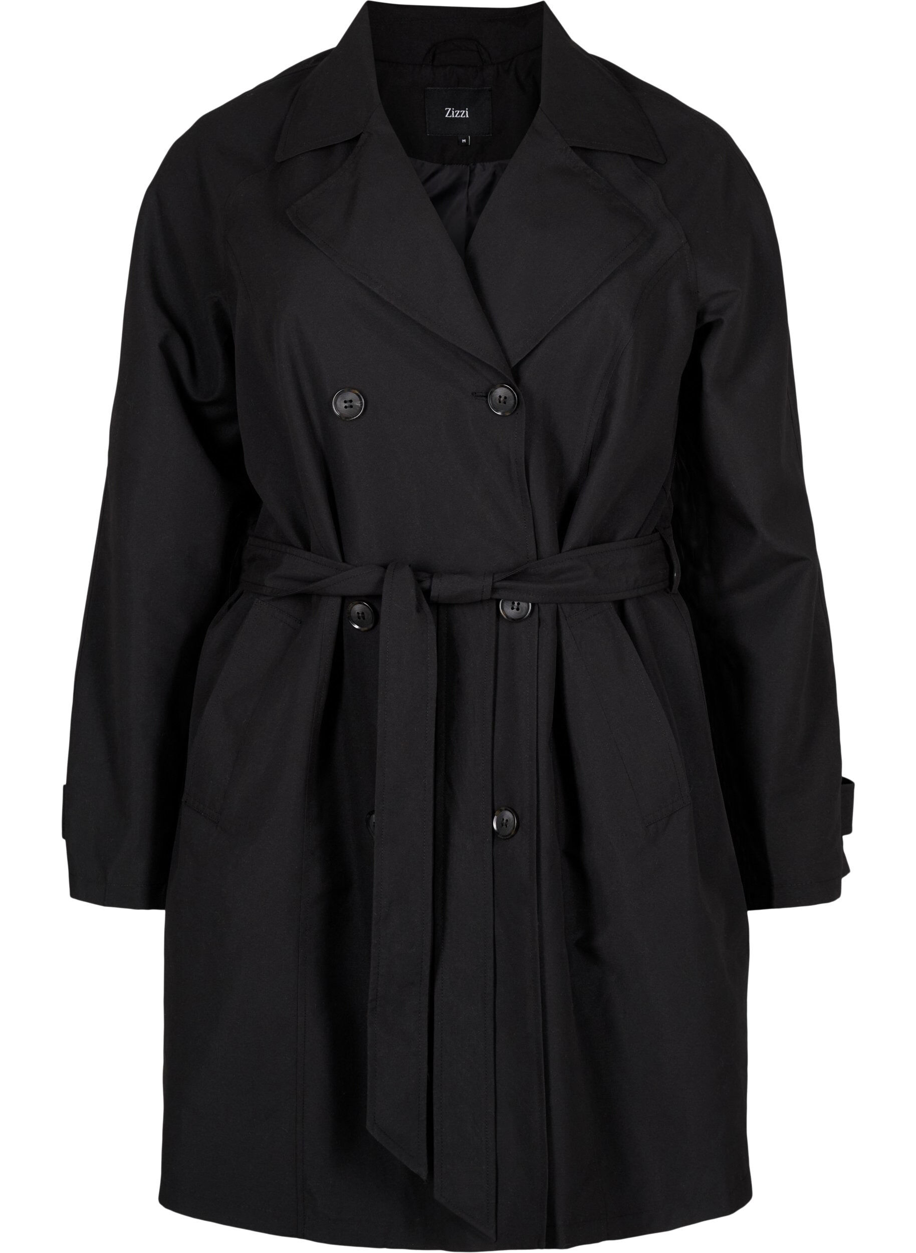 ZizziTrenchcoat met riem en split, Black, Packshot image number 0