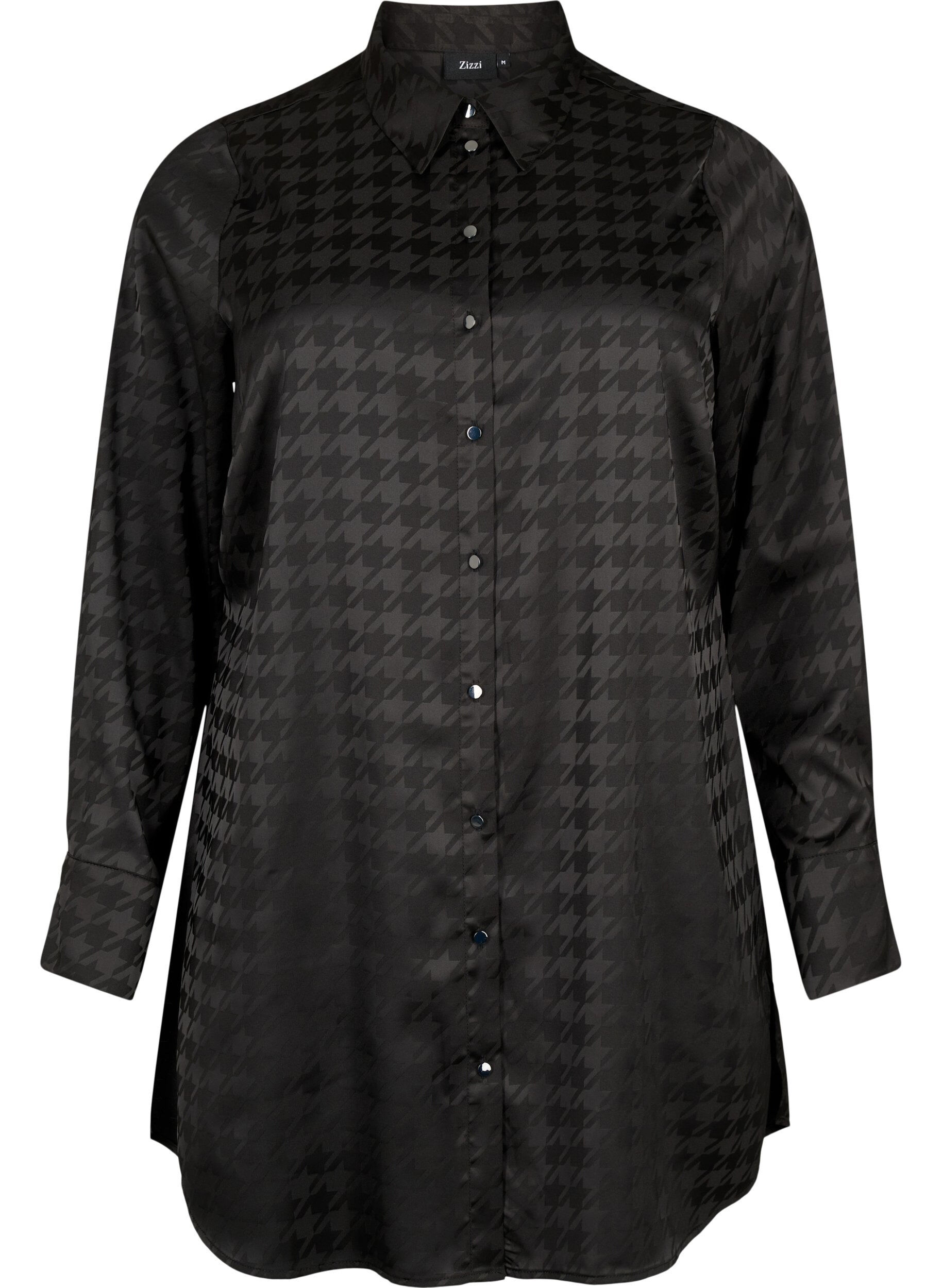 Zizzi Chemise longue &agrave; motif pied-de-poule, Black, Packshot image number 0