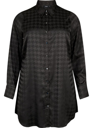 Chemise longue à motif pied-de-poule, Black, Packshot image number 0