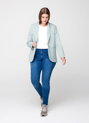 Classic blazer with shoulder pads, Slate Gray, Model image number 2