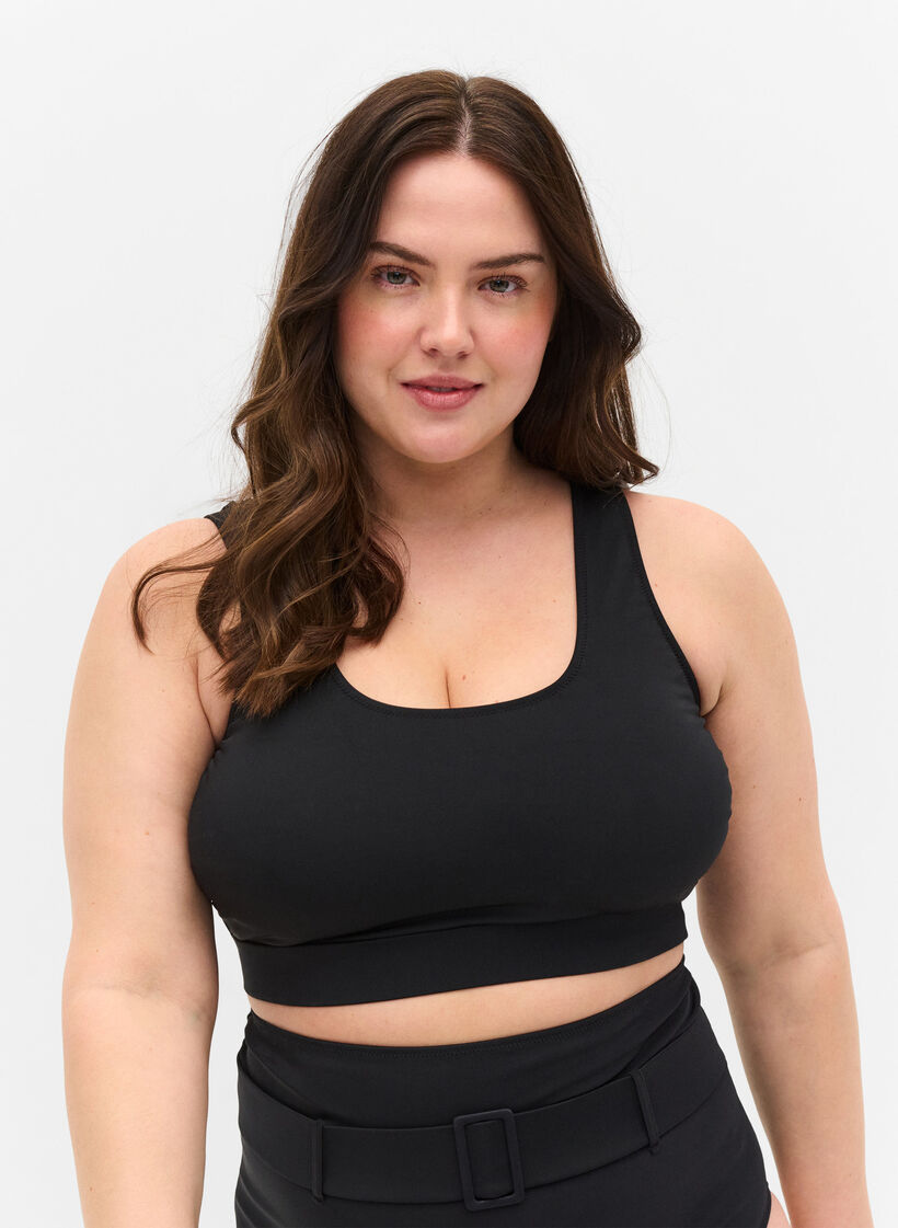 Bikinitop met print en ronde hals, Black, Model image number 0