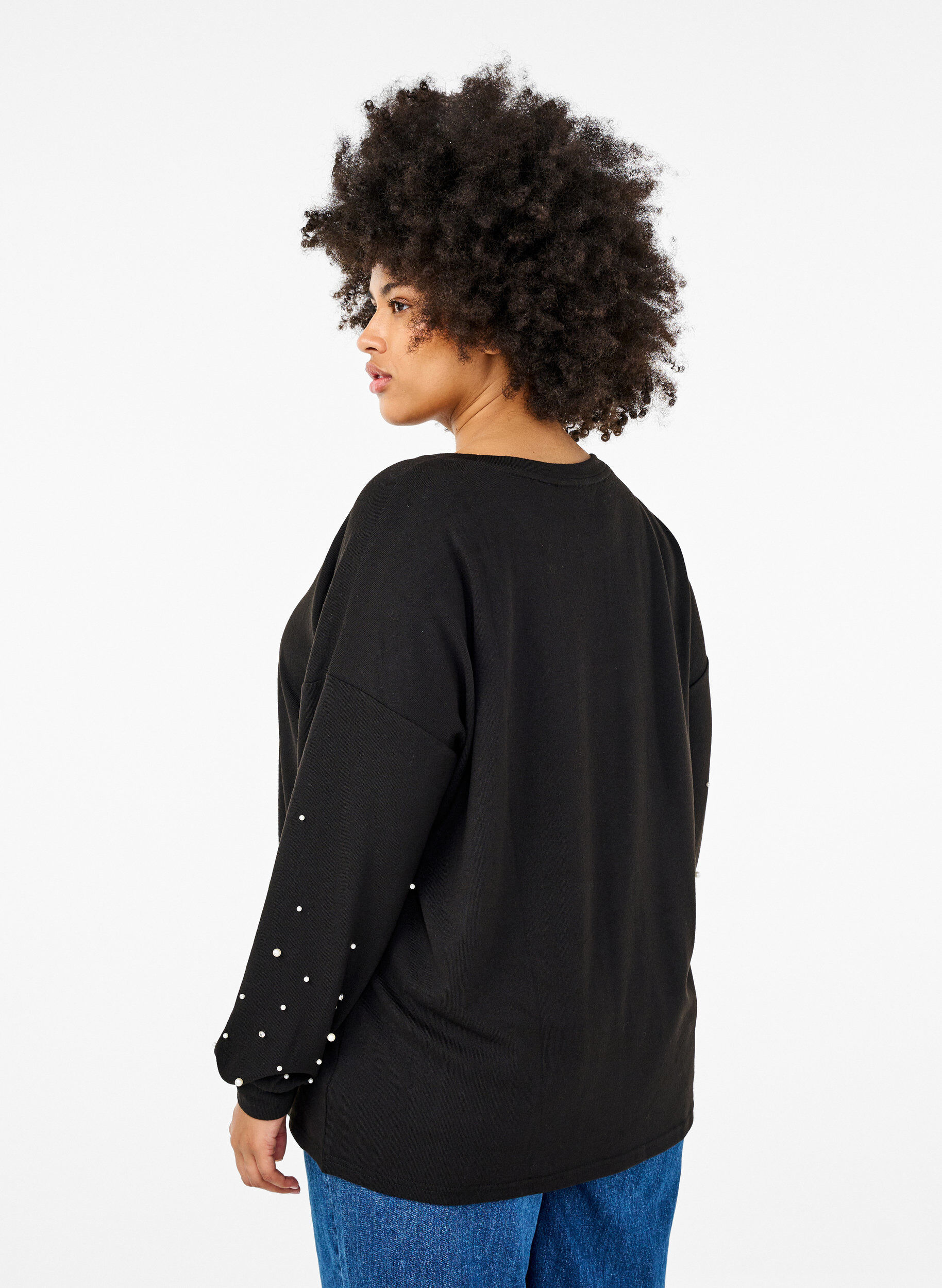ZizziSolide gekleurde blouse met parels, Black, Model image number 1