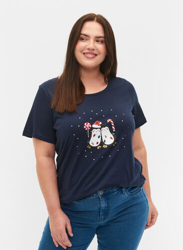 T-shirt de Noël en coton, Navy Blazer Penguin, Model image number 0