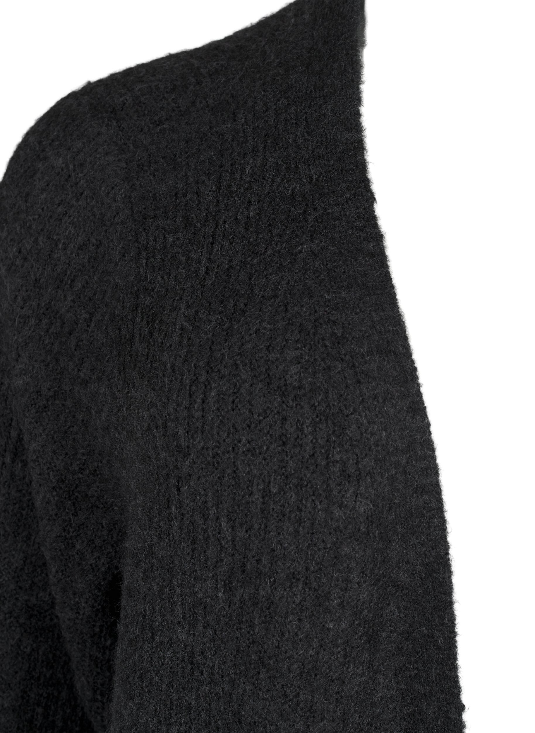 ZizziFLASH - Geribde cardigan met splitten, Dark Grey Melange, Packshot image number 2