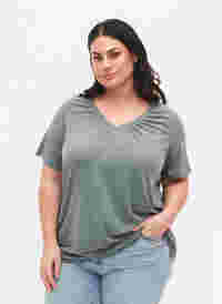 T-shirt mélangé avec bord élastiqué, Balsam Green Mél, Model