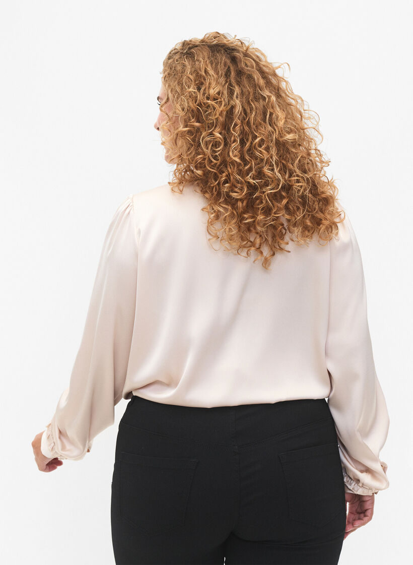 Satijnen overhemd blouse met ruches, Champagne, Model image number 1