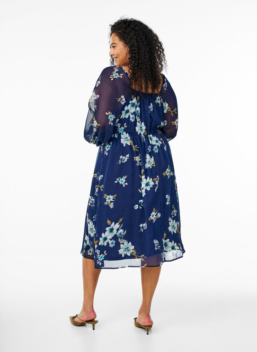 Chiffon feestjurk met lange mouwen, Blauw, Model image number 2