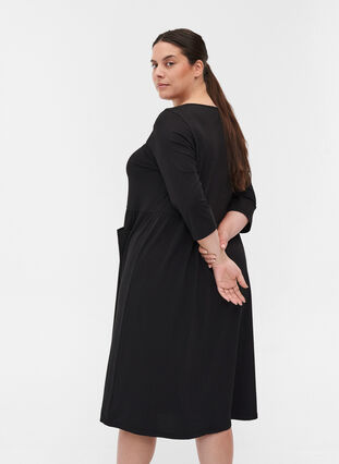 Robe midi en coton bio avec poches, Black, Model image number 1