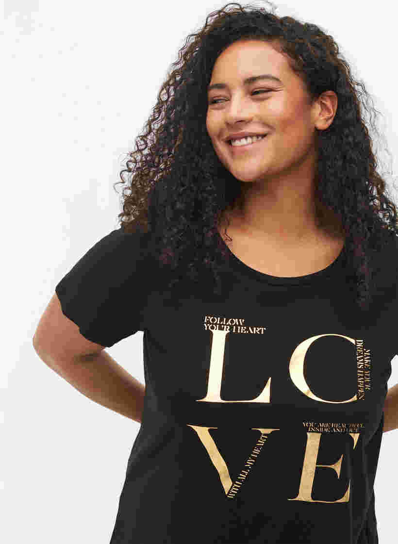 T-shirt en coton à manches courtes avec imprimé, Black Love, Model image number 2