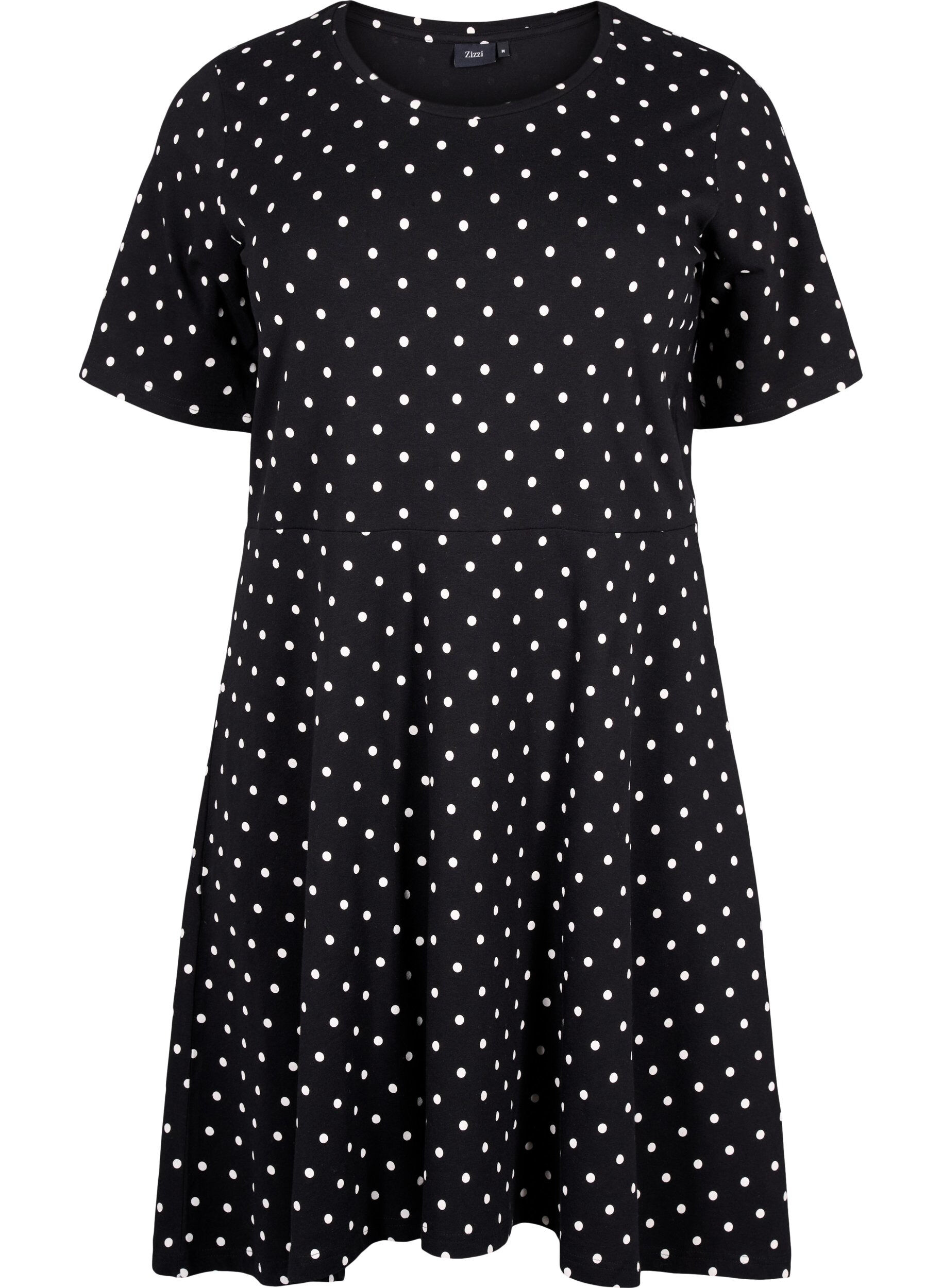 Zizzi Robe en coton &agrave; manches courtes et &agrave; pois, Black w. White Dot, Packshot image number 0