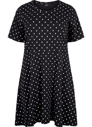 Effen katoenen jurk met korte mouwen, Black w. White Dot, Packshot image number 0