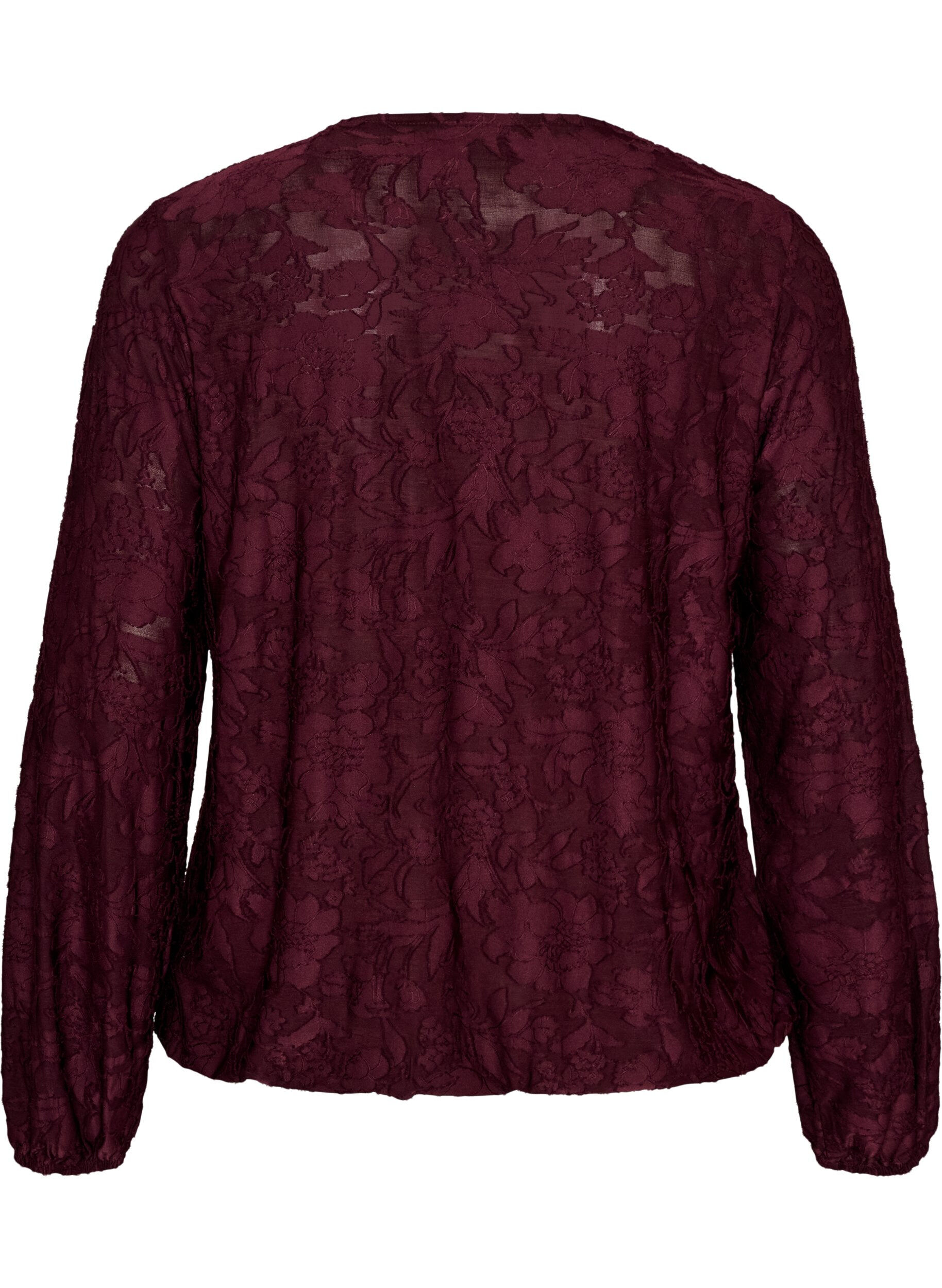 ZizziBlouse transparente avec texture florale et manches longues, Bordeaux, Packshot image number 1