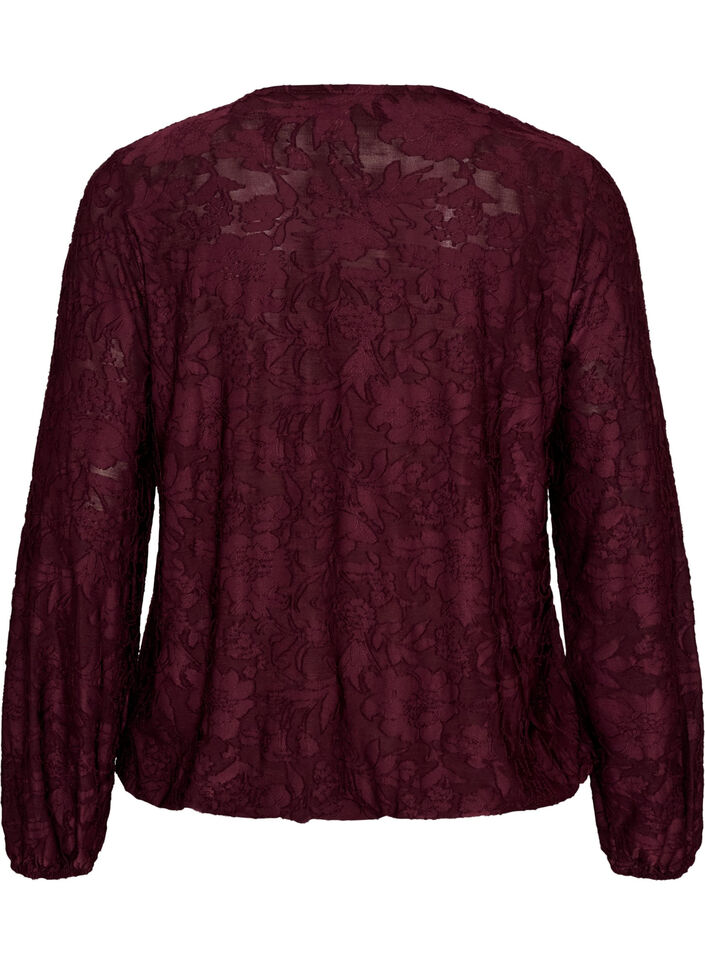 Blouse transparente avec texture florale et manches longues, Bordeaux, Packshot image number 1