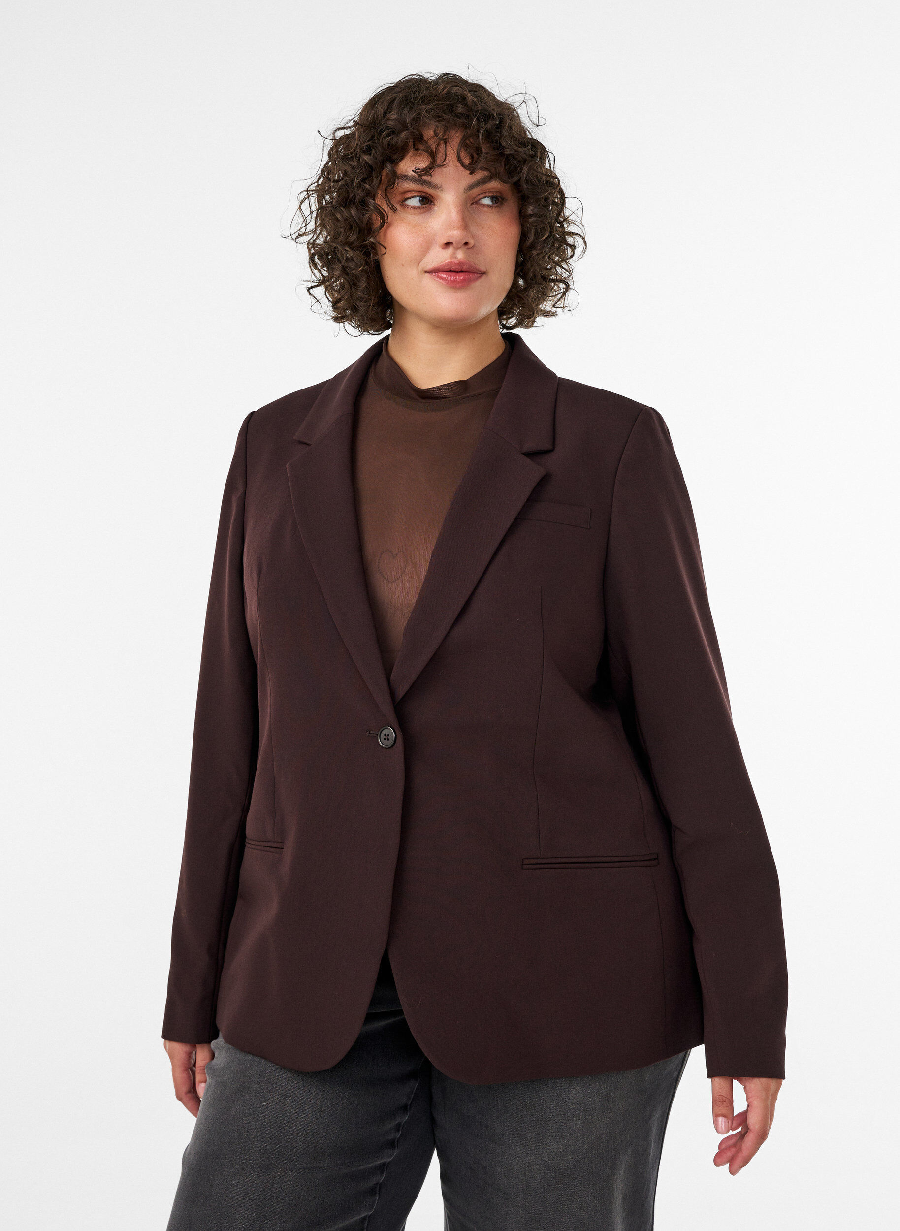 ZizziKlassieke blazer met een enkele knoopsluiting, Bruin, Model image number 0