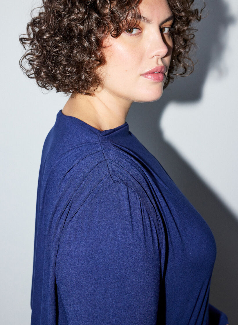 Blouse &agrave; encolure bateau et coupe ballon, Bleu, Model image number 3