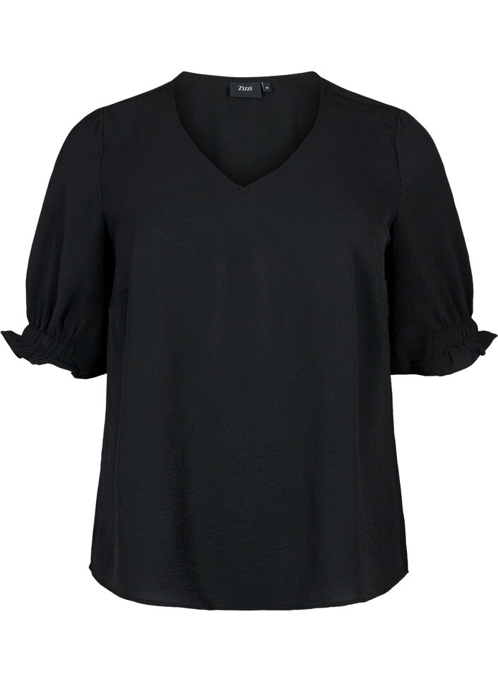 Blouse met v-hals , Black, Packshot image number 0