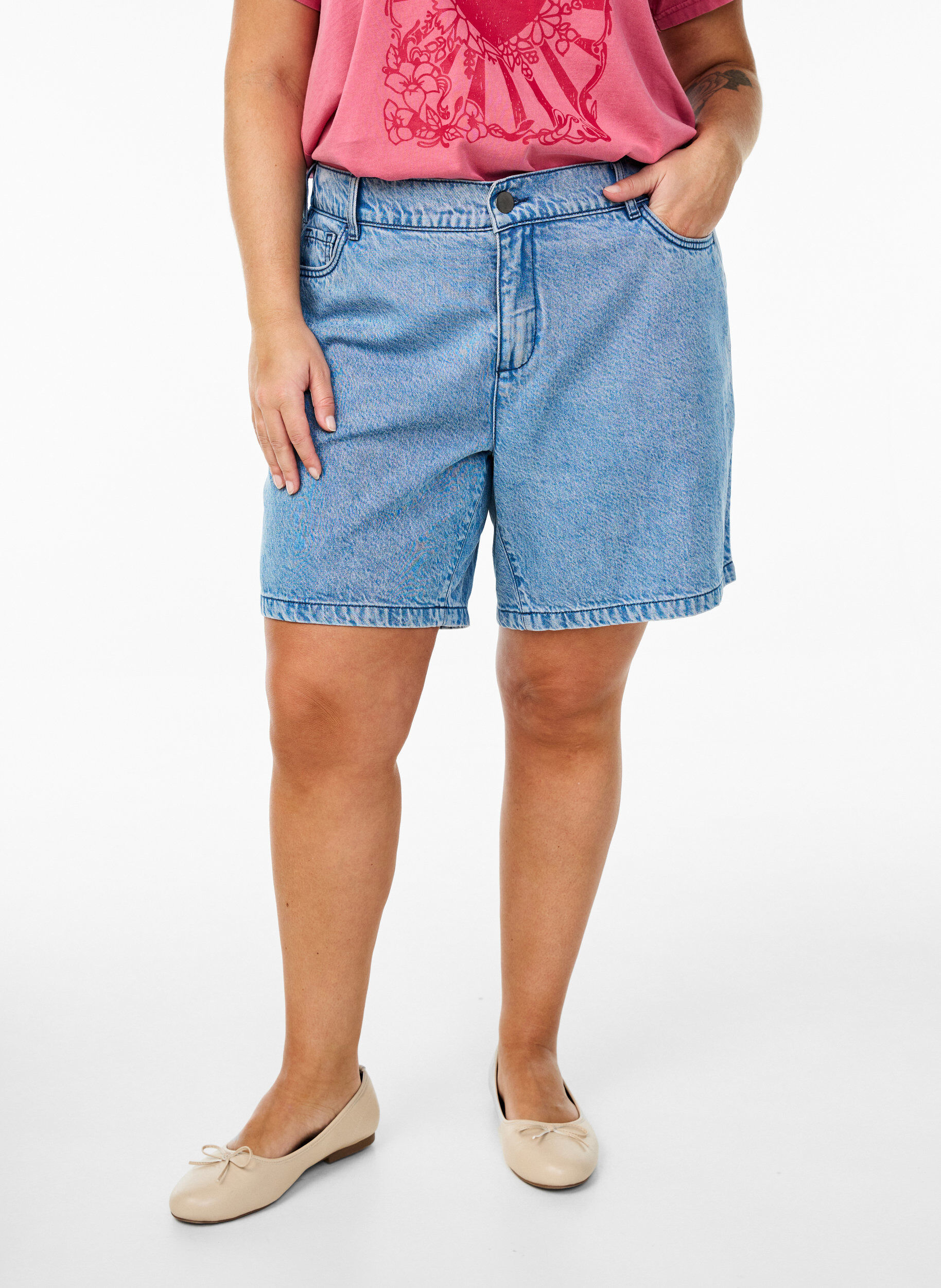 ZizziLosse denim shorts met hoge taille, Blauw, Model image number 3