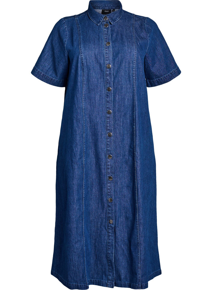 Halflange denim overhemdjurk, Blauw, Packshot image number 0