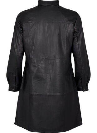 Robe en cuir à manches longues et fermeture à boutons, Black, Packshot image number 1