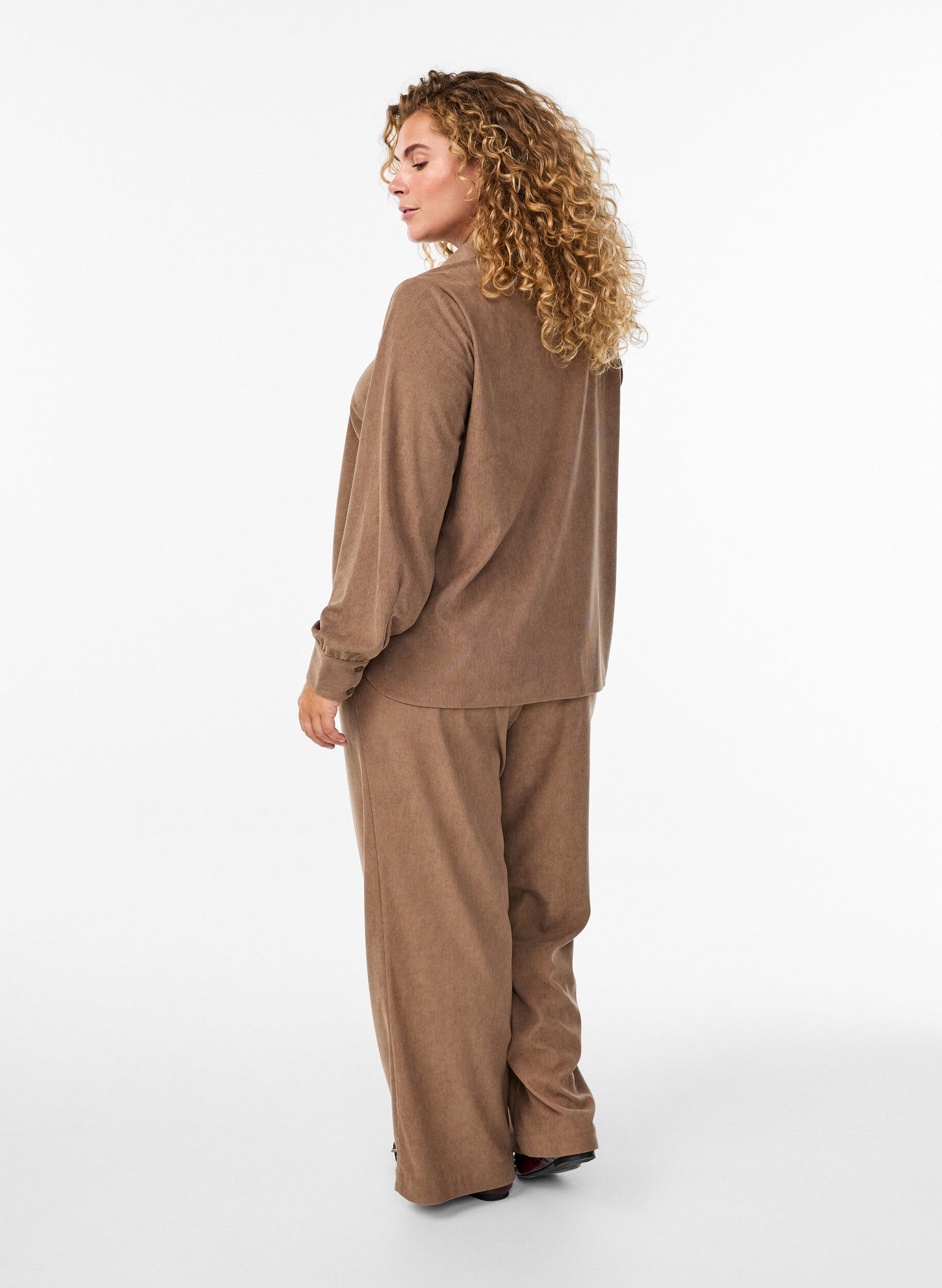 ZizziFluwelen broek met wijde pijpen, Bruin, Model image number 1
