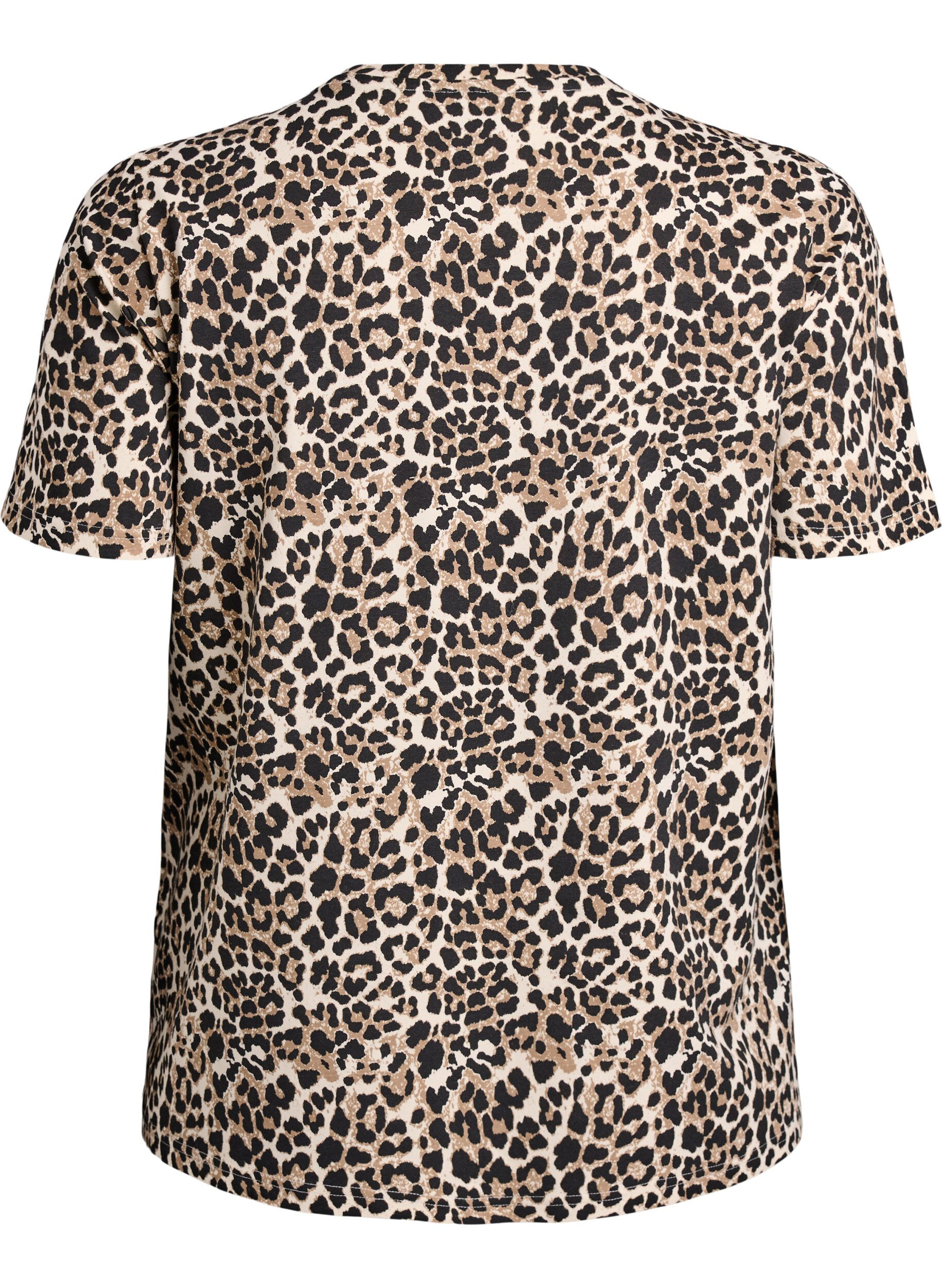 ZizziT-shirt met luipaardprint en tekst, Bruin, Packshot image number 1