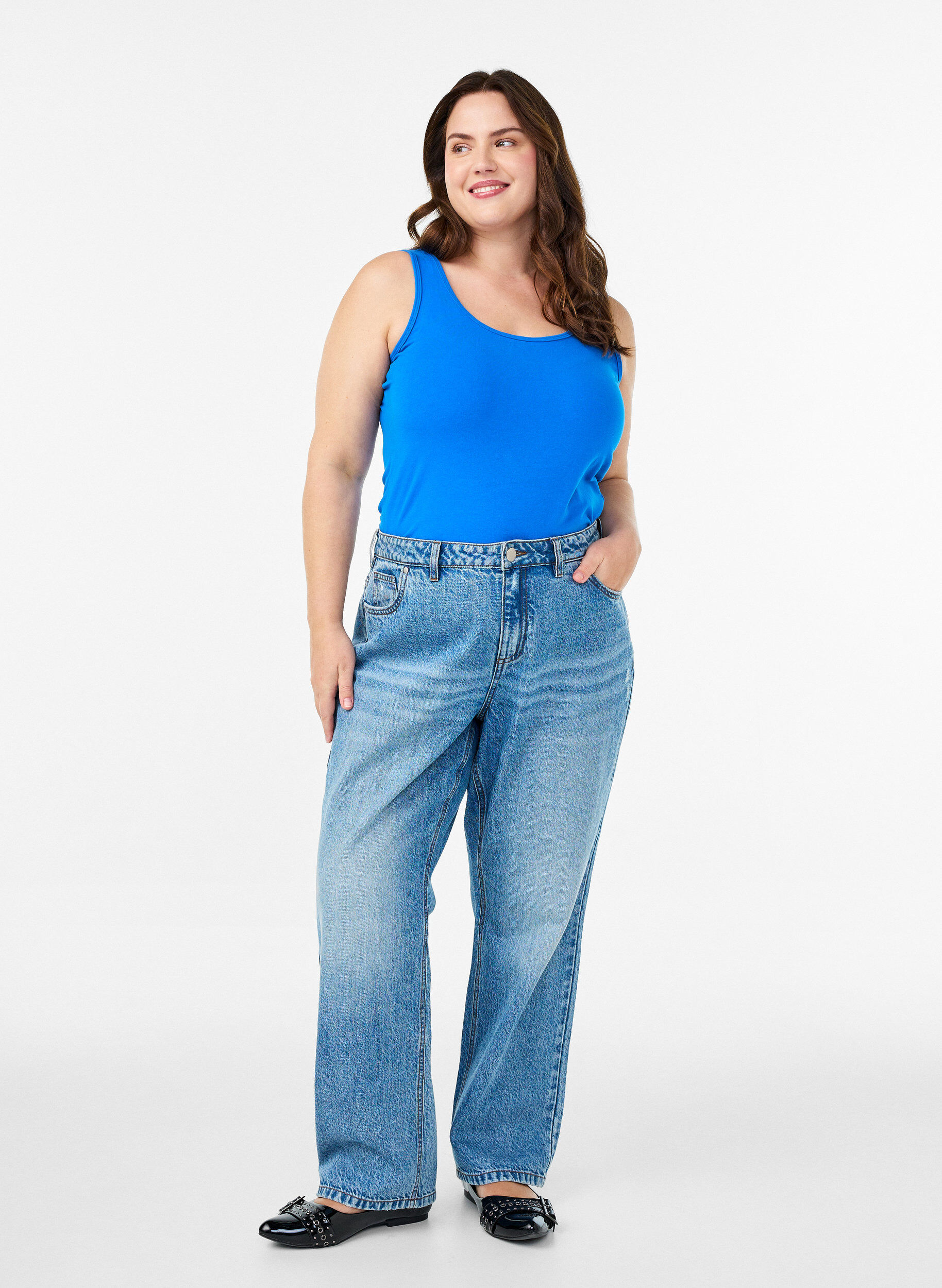 ZizziHaut uni Basic en coton, Bleu, Model image number 1