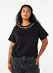 T-shirt met ronde hals en strass-steentjes, Black, Model image number 0