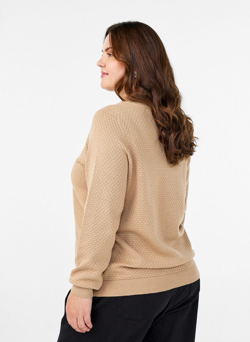 Blouse en maille de coton avec motif texturé, Beige, Model image number 2