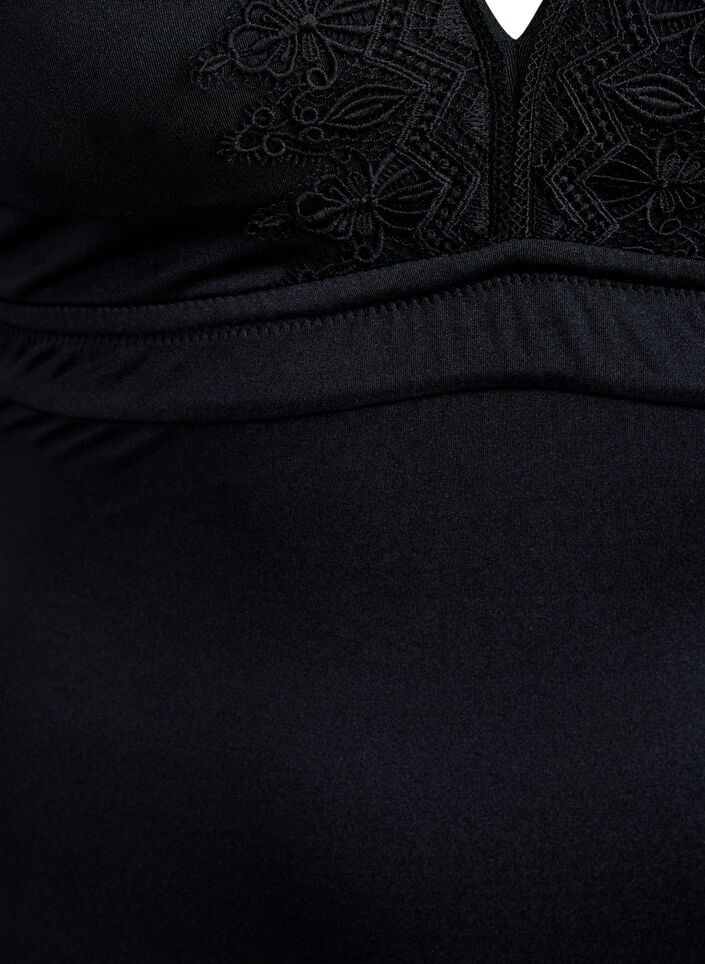 Maillot de bain avec col en V et broderie, Black, Packshot image number 2