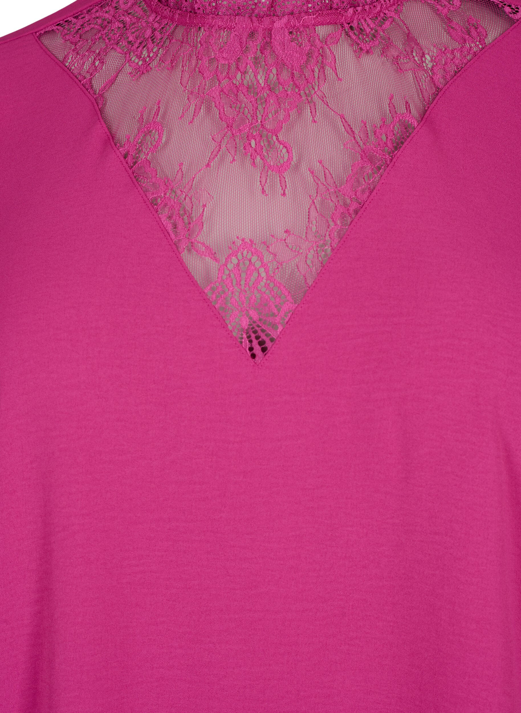 ZizziBlouse met lange mouwen en kanten detail, Festival Fuchsia, Packshot image number 2
