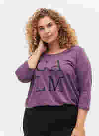 T-shirt en coton à manches 3/4, Vintage Violet, Model