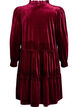 Veloursjurk met lange mouwen en een ruchekraag, Rood, Packshot image number 1