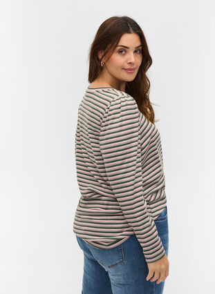 Blouse rayée à manches longues, Rosa/Green Stripe, Model image number 1