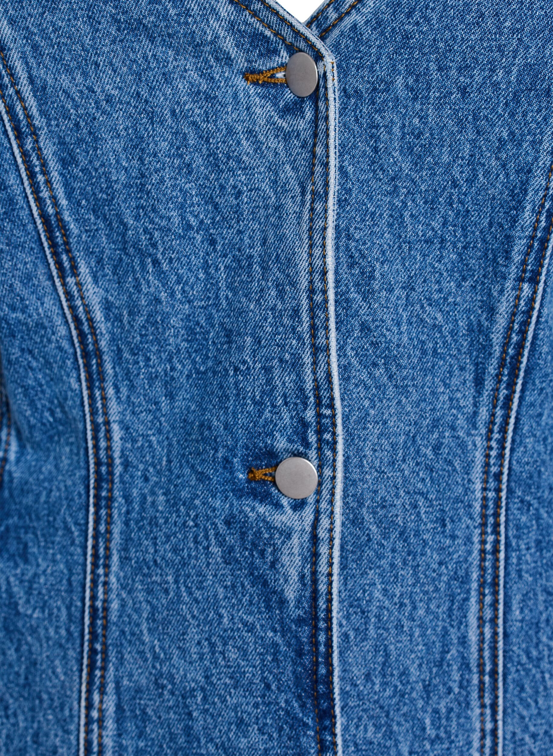 ZizziDenimjack met vormende naden en een V-hals, Blauw, Packshot image number 2