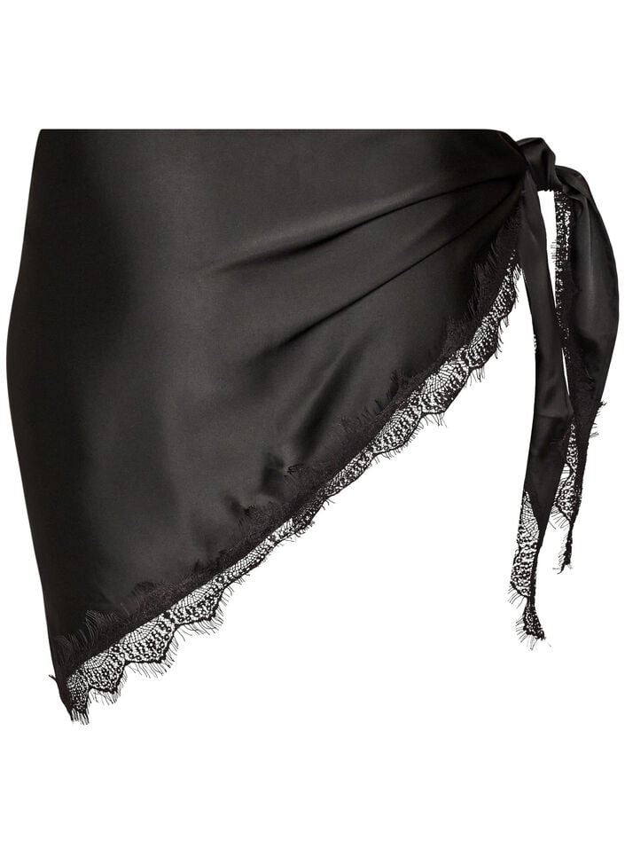 Foulard en satin avec ourlet en dentelle, Noir, Packshot image number 1