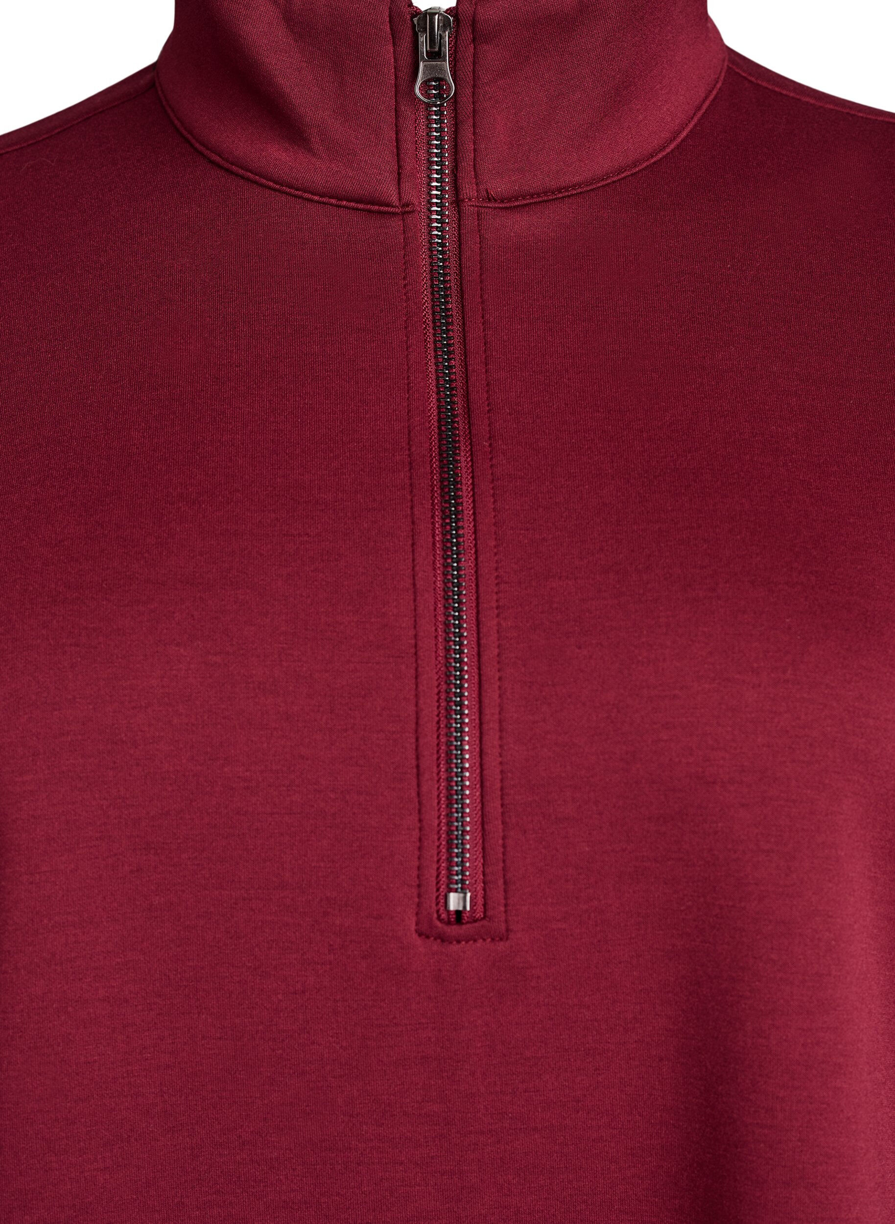 Zizzi Robe sweat courte avec col montant et zip, Bordeaux fonc&eacute;, Packshot image number 2