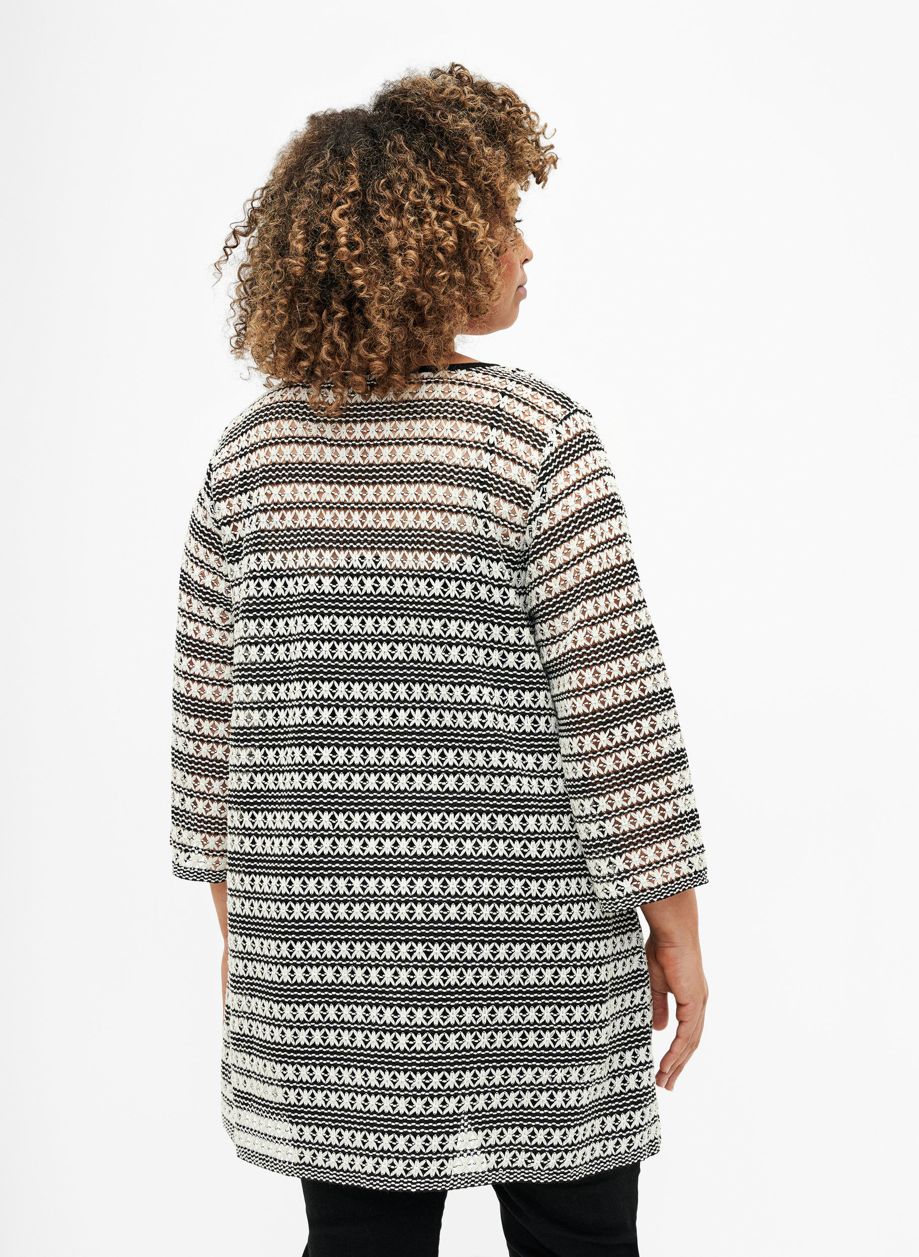 ZizziGehaakt vest met strikceintuur, Black White, Model image number 1