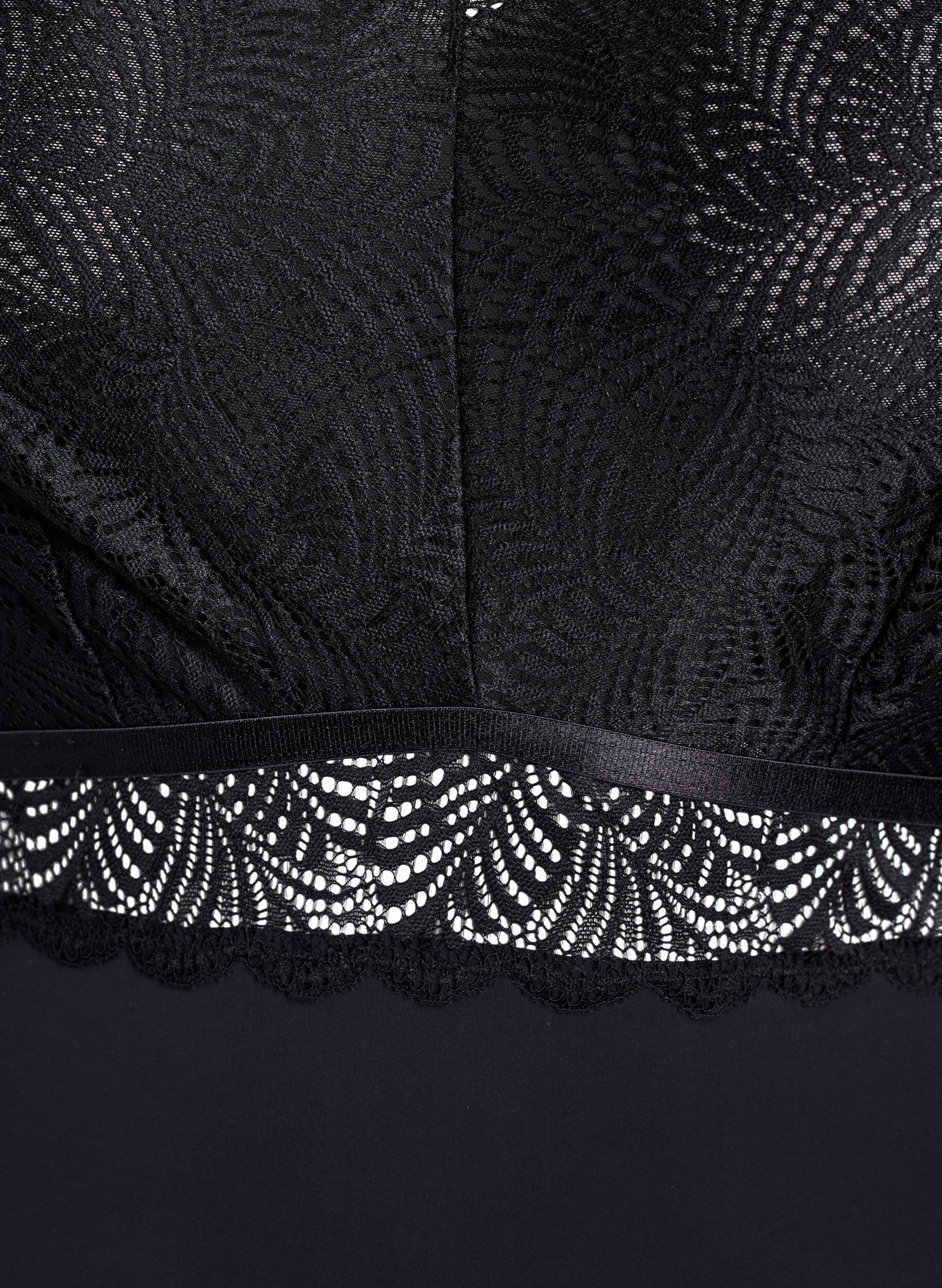 ZizziBodystocking met kanten en korte mouwen, Zwart, Packshot image number 2