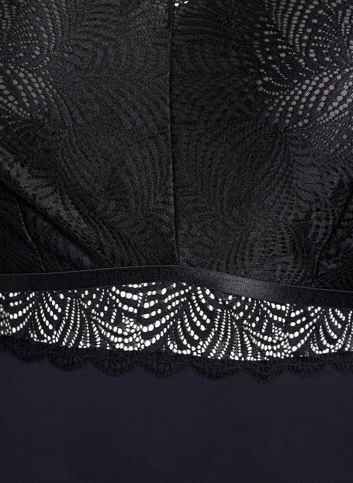 Bodystocking met kanten en korte mouwen, Zwart, Packshot image number 2