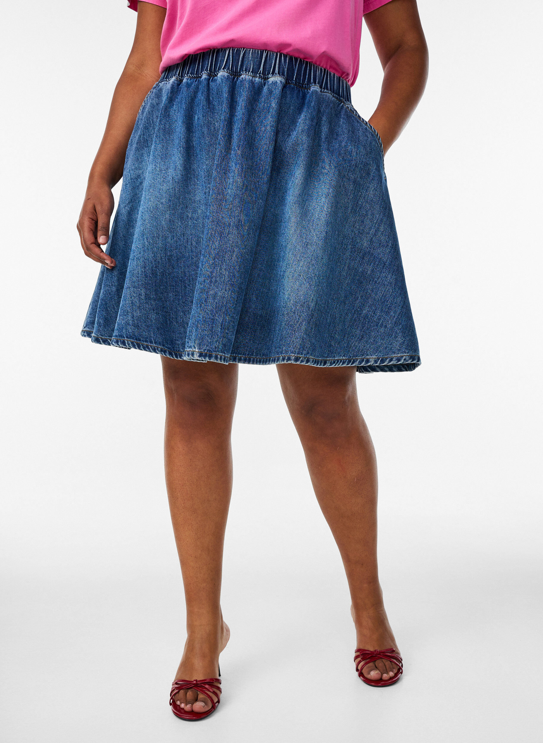 ZizziMini-jupe patineuse en jean, Bleu, Model image number 3