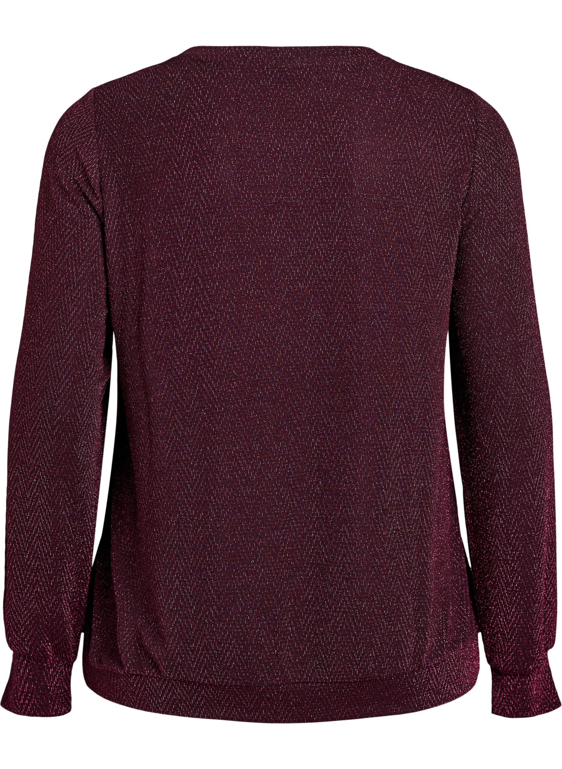 ZizziBlouse avec motif &agrave; chevrons et fil paillet&eacute;, Bordeaux fonc&eacute;, Packshot image number 1