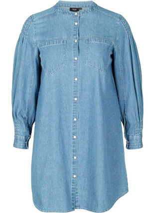 Lange denim blouse in katoen, Blue denim ASS, Packshot image number 0