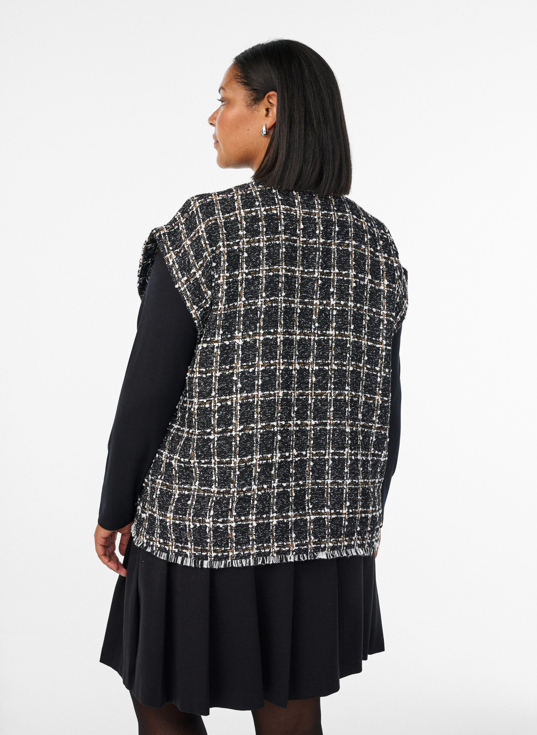 ZizziGeruite gilet met decoratieve knopen, Zwart, Model image number 2