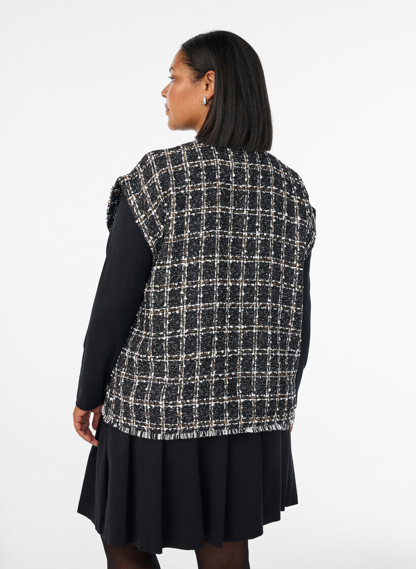 Gilet à carreaux avec boutons décoratifs, Noir, Model image number 2