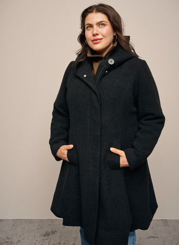 Manteau à capuche silhouette en A, Black, Image image number 0