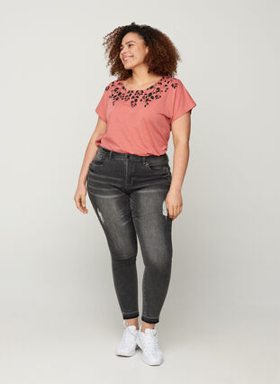 T-shirt en coton avec détails imprimés, Canyon Rose LEAF, Model image number 2