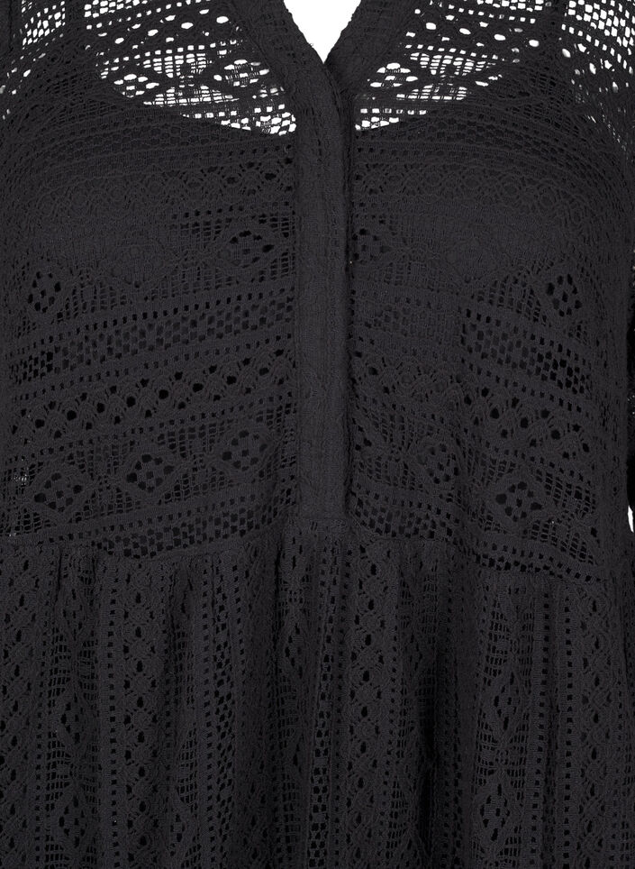 Robe courte en dentelle à manches 3/4, Black, Packshot image number 2